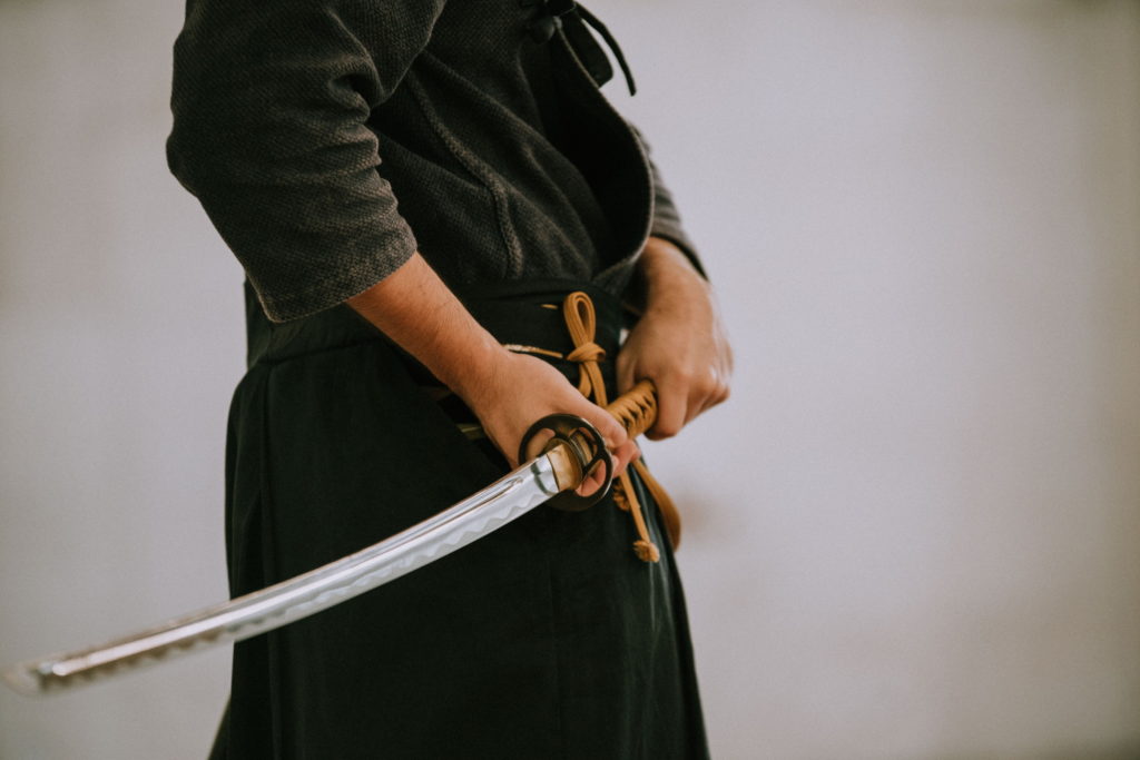 Close up of a samurai sword in Japan.