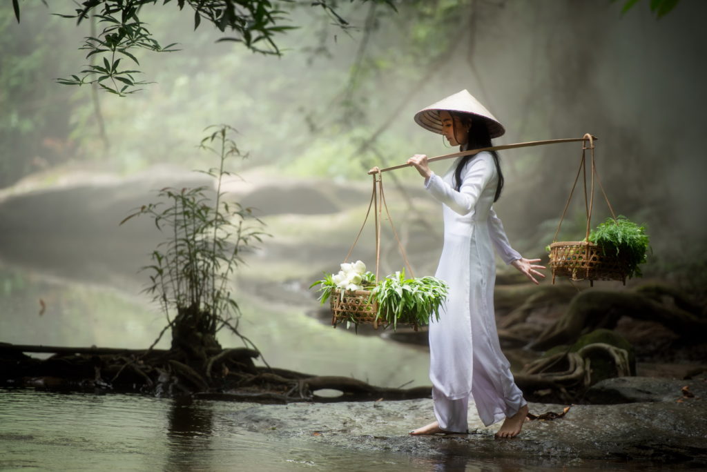 Ao dai is a traditional costume famous Ho Chi Minh City, Vietnam