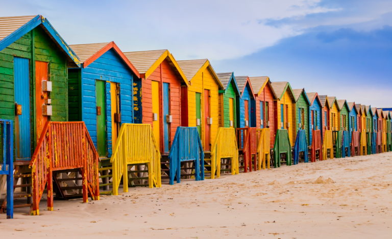 Colorful huts at the beach in Cape Town, South Africa