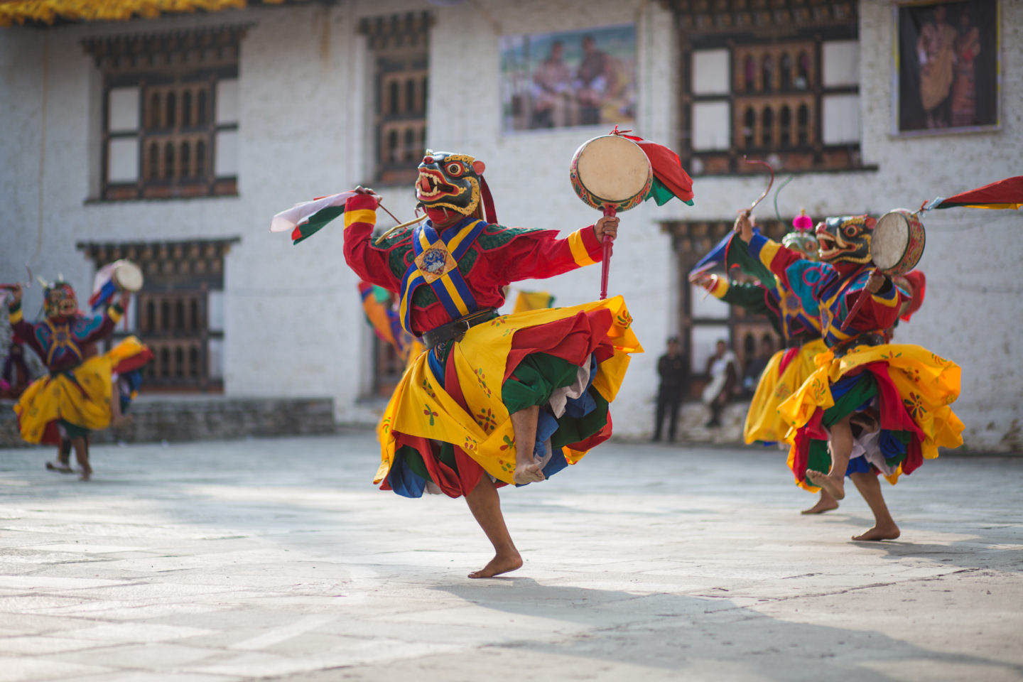Masked dancer during sacred ceremony in Bhutan