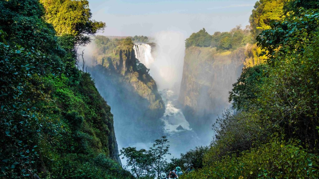 Victoria Falls cascading over a rocky ledge in Botswana.