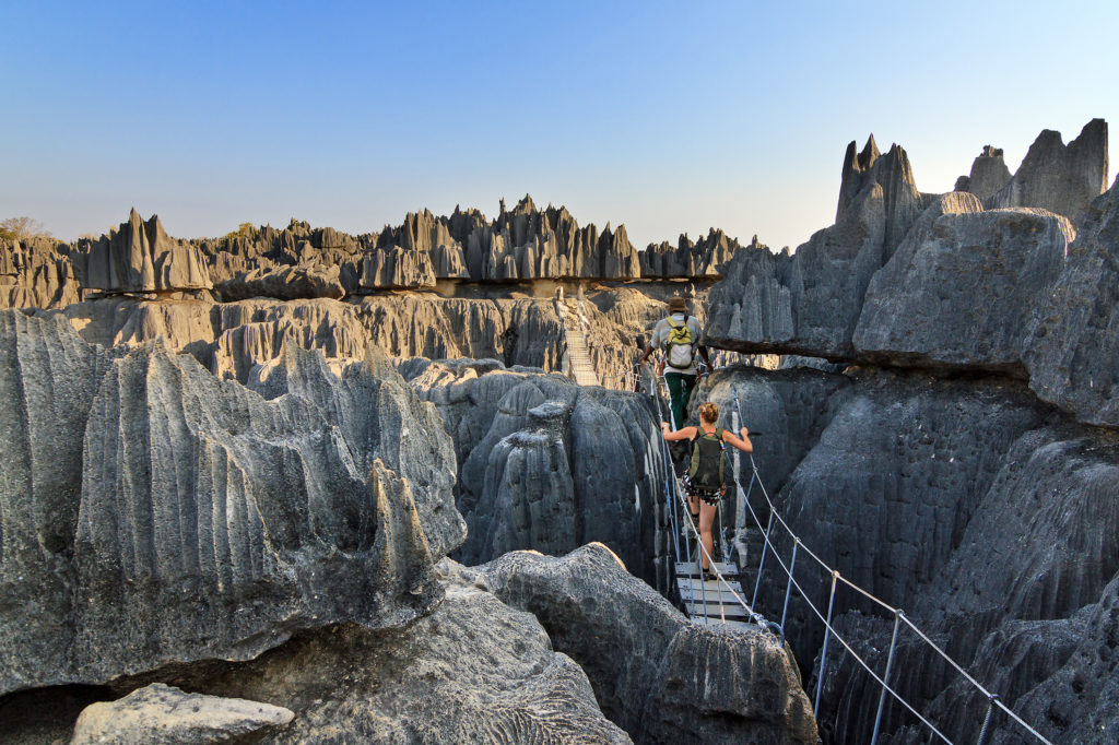 The hiking experience at Tsingy is both exciting and overwhelming through its narrow lanes and serrated rocks