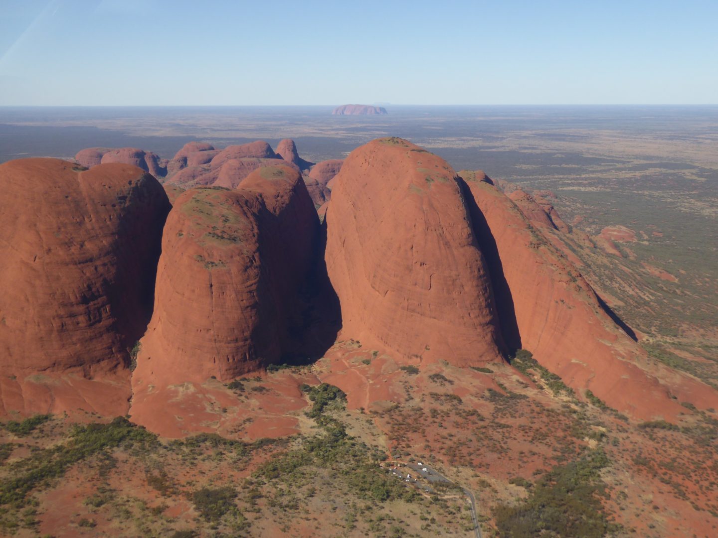 Aerial view of Kata Tjuta with Uluru Ayers Rock in Australia