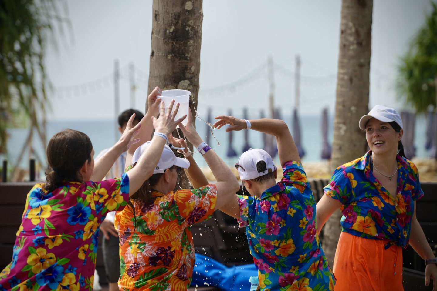 Guests have a water fight during Songkran in Phuket, Thailand.