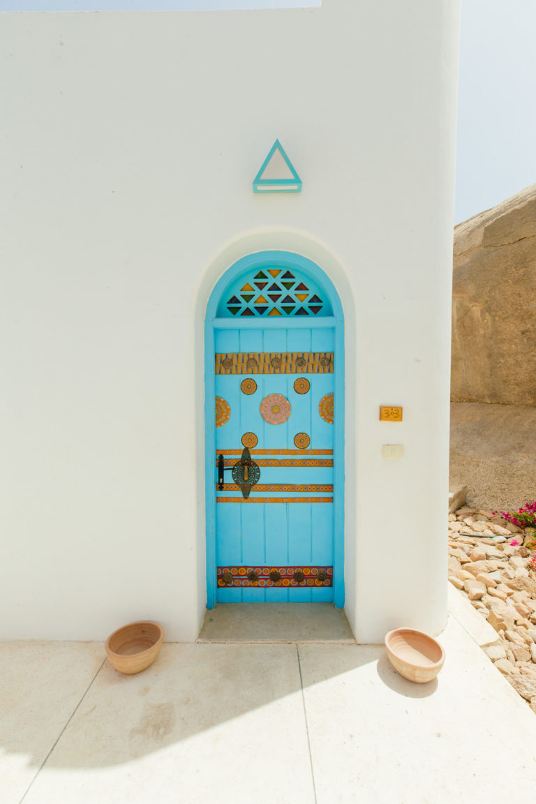 Beautiful details of a turquoise door in Egypt.